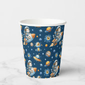 Cute Astronaut Cat Galaxy Pattern Space Navy Blue 紙コップ (裏面)