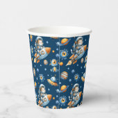 Cute Astronaut Cat Galaxy Pattern Space Navy Blue 紙コップ (右)