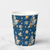 Cute Astronaut Cat Galaxy Pattern Space Navy Blue 紙コップ (正面)
