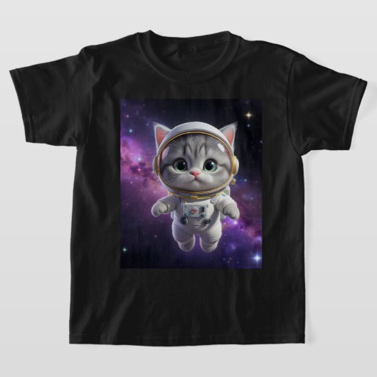 Cute Astronaut Cat in Space - 3D Cosmic Galaxy Tシャツ (レイダウン)