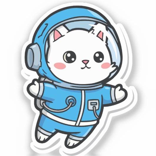 Cute Astronaut Cat Kawaii Sticker シール (正面)