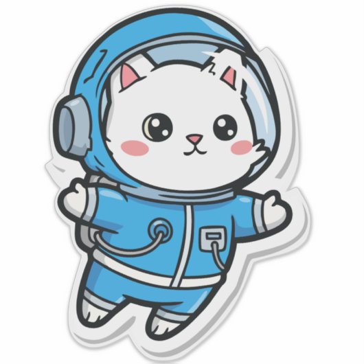 Cute Astronaut Cat Kawaii Sticker 14x14 シール (正面)