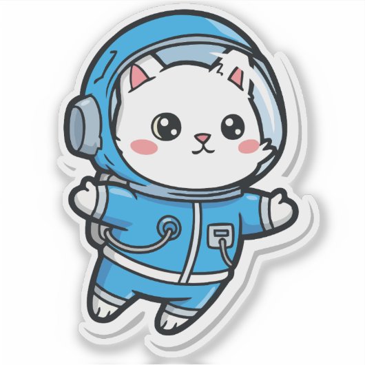 Cute Astronaut Cat Kawaii Sticker 4x4 シール (正面)