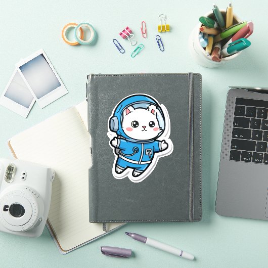Cute Astronaut Cat Kawaii Sticker 6x6 シール (iPadカバー)