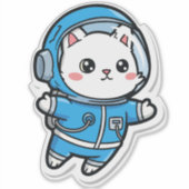 Cute Astronaut Cat Kawaii Sticker 8x8 シール (正面)