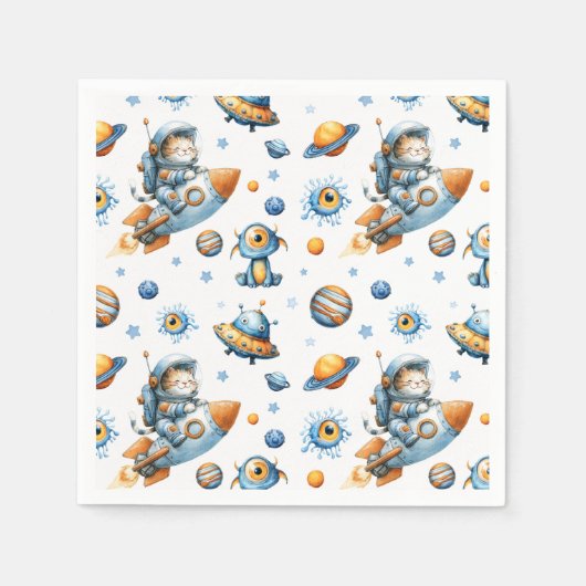 Cute Astronaut Cat Outer Space Cosmic Pattern  スタンダードカクテルナプキン (正面)