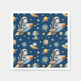 Cute Astronaut Cat Outer Space Galaxy Pattern  スタンダードカクテルナプキン