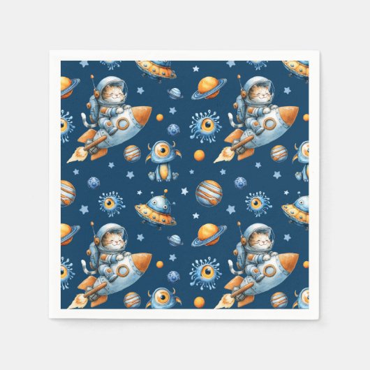 Cute Astronaut Cat Outer Space Galaxy Pattern  スタンダードカクテルナプキン (正面)