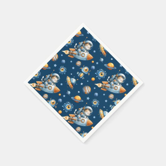 Cute Astronaut Cat Outer Space Galaxy Pattern  スタンダードカクテルナプキン (角)