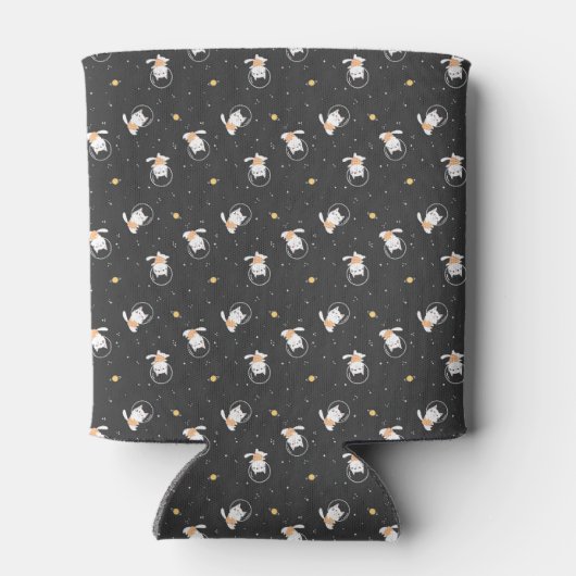 Cute astronaut cat pattern with black background 缶クーラー (裏面)