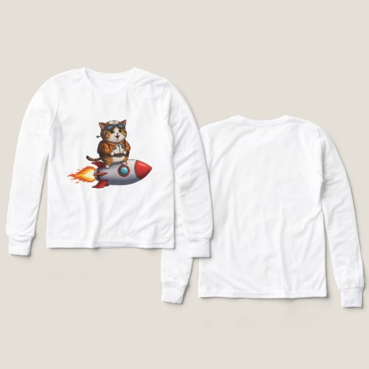 Cute Astronaut Cat Riding a Rocket (デザイン 正面＆背面)
