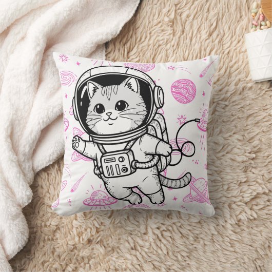 Cute Astronaut Cat Space Pattern Personalized Kids クッション (ブランケット)