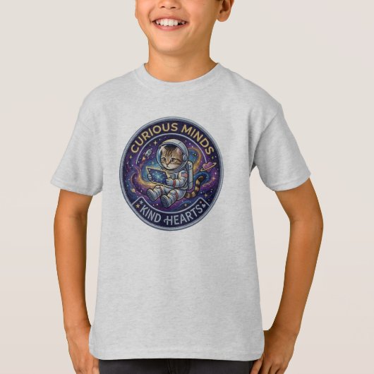 Cute Astronaut Cat Star-Bound Voyage Space Design Tシャツ (正面)