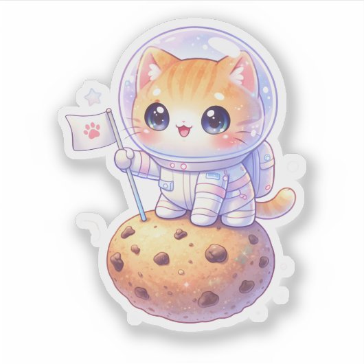 Cute Astronaut Cat Vinyl Sticker シール (正面)