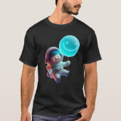 Cute Astronaut Floating in Galaxy - Neon Space AI Tシャツ (正面)