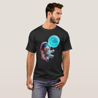 Cute Astronaut Floating in Galaxy - Neon Space AI Tシャツ