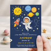 Cute Astronaut Kids Birthday Card 招待状
