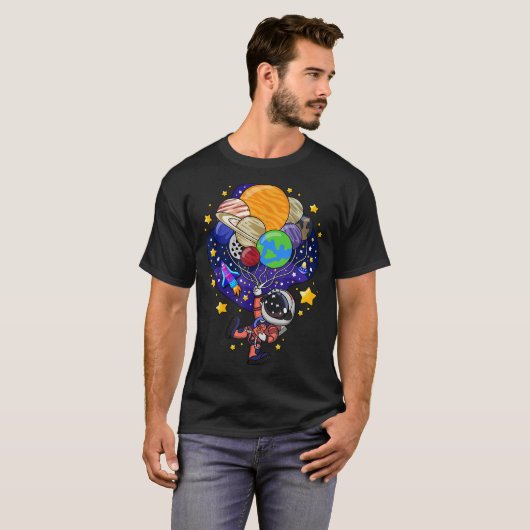 Cute Astronaut Planet Balloon Design Tシャツ (正面フル)
