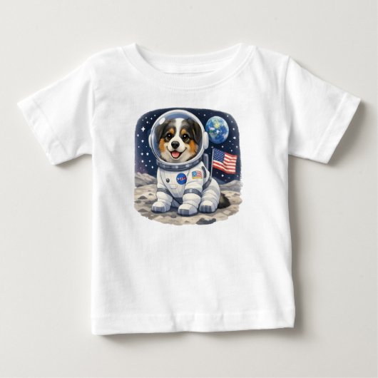 Cute Astronaut Puppy Kids Design – Space Adventure ベビーTシャツ (正面)