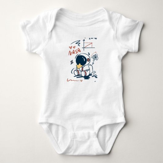 Cute Astronaut Space Cartoon Baby Bodysuit ベビーボディスーツ (正面)