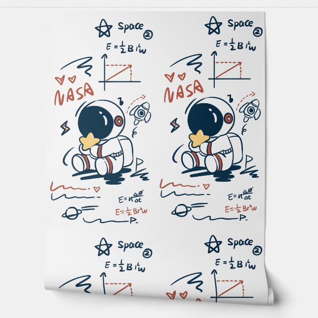  Cute Astronaut Space Cartoon Kids Room Wallpaper 壁紙 (ほどく)