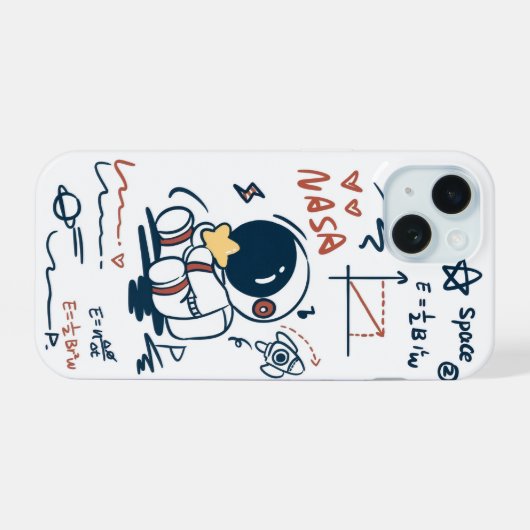  Cute Astronaut Space Cartoon Phone Case iPhone 15ケース (裏面横)