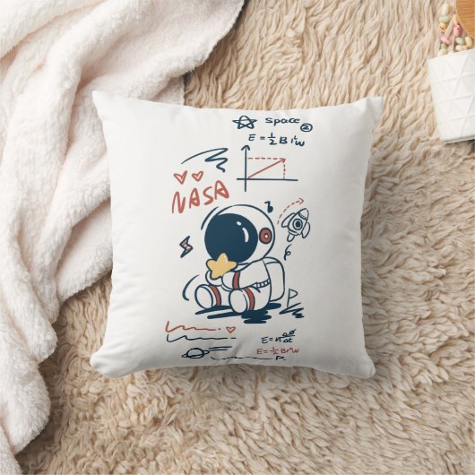 Cute Astronaut Space Cartoon Throw Pillow クッション (ブランケット)