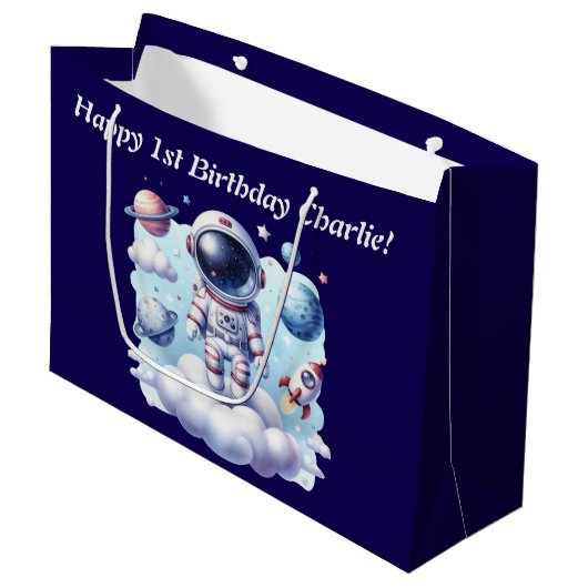cute astronaut space Gift Bag ラージペーパーバッグ (正面アングル)