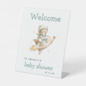 Cute Astronaut Teddy Bear Baby Shower Welcome 台座サイン (正面)