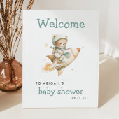 Cute Astronaut Teddy Bear Baby Shower Welcome 台座サイン
