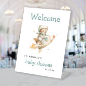 Cute Astronaut Teddy Bear Baby Shower Welcome 台座サイン