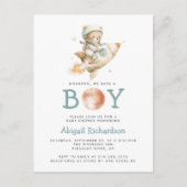 Cute Astronaut Teddy Bear Boy Baby Shower Invite ポストカード (正面)