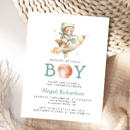 Cute Astronaut Teddy Bear Boy Baby Shower Invite ポストカード