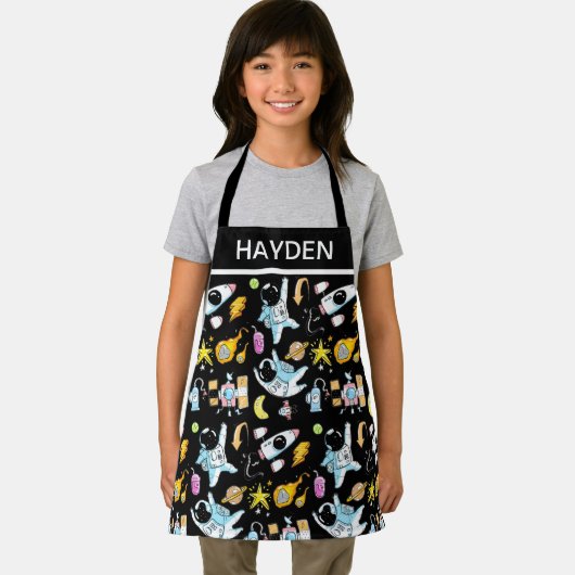 Cute Astronauts in Space Doodles Kids Personalised エプロン (インサイチュ)