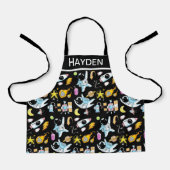 Cute Astronauts in Space Doodles Kids Personalised エプロン (正面)