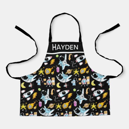 Cute Astronauts in Space Doodles Kids Personalised エプロン (正面)