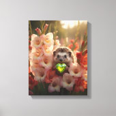 Cute August Hedgehog with Peridot Heart キャンバスプリント (正面)
