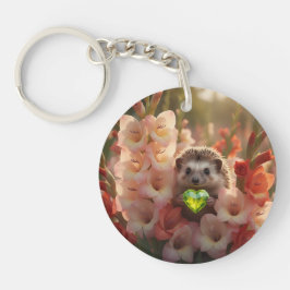 Cute August Hedgehog with Peridot Heart キーホルダー