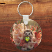 Cute August Hedgehog with Peridot Heart キーホルダー (正面)