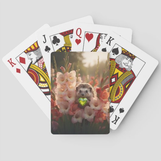 Cute August Hedgehog with Peridot Heart トランプ (裏面)