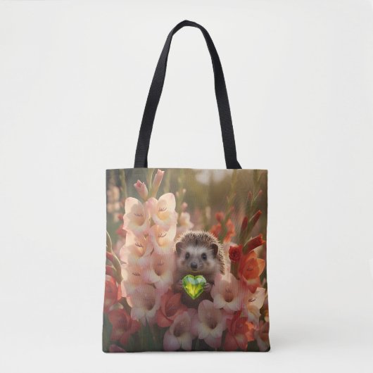 Cute August Hedgehog with Peridot Heart トートバッグ (正面)