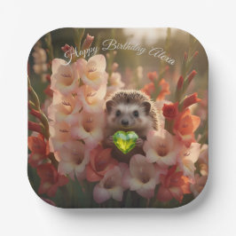 Cute August Hedgehog with Peridot Heart ペーパープレート