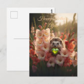 Cute August Hedgehog with Peridot Heart ポストカード (正面/裏面)