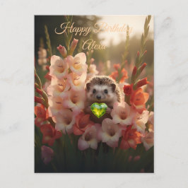 Cute August Hedgehog with Peridot Heart ポストカード