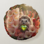 Cute August Hedgehog with Peridot Heart ラウンドクッション (裏面)
