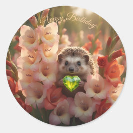 Cute August Hedgehog with Peridot Heart ラウンドシール