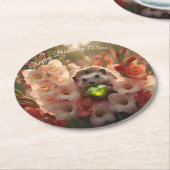 Cute August Hedgehog with Peridot Heart ラウンドペーパーコースター (アングル)