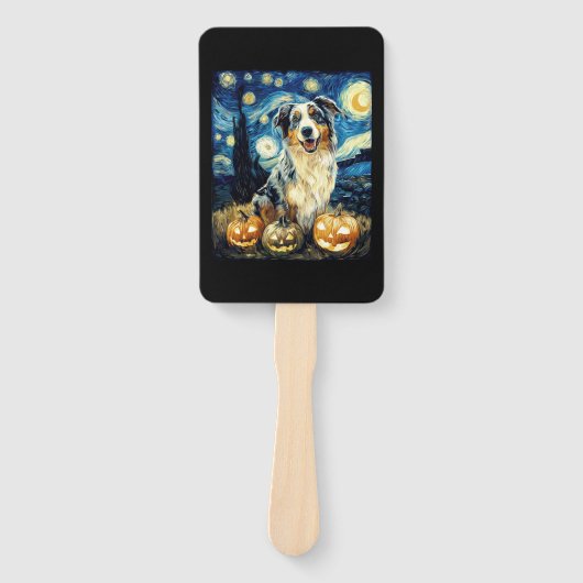Cute Australian Shepherd Dog Halloween Jack O Lant ハンドファン (正面)