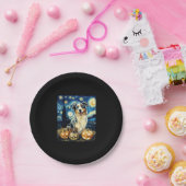 Cute Australian Shepherd Dog Halloween Jack O Lant ペーパープレート (パーティー)