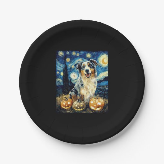 Cute Australian Shepherd Dog Halloween Jack O Lant ペーパープレート (正面)